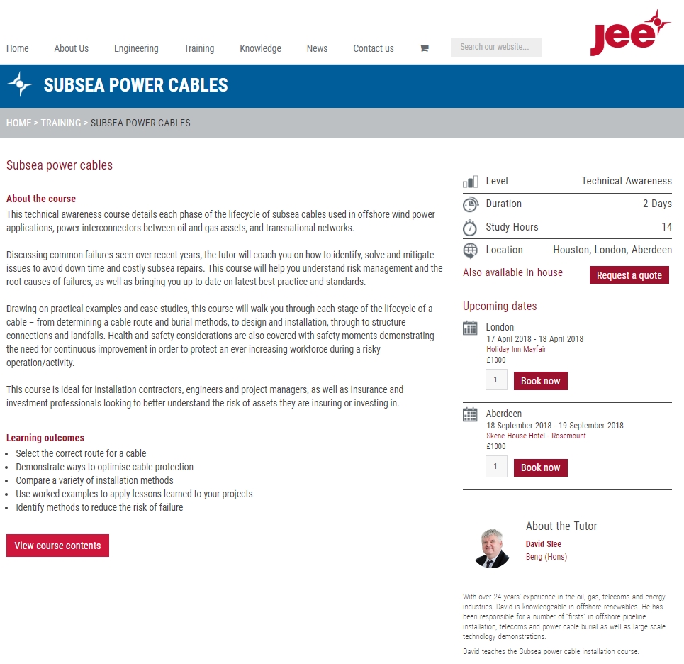 JEE Subsea Power Cables Course